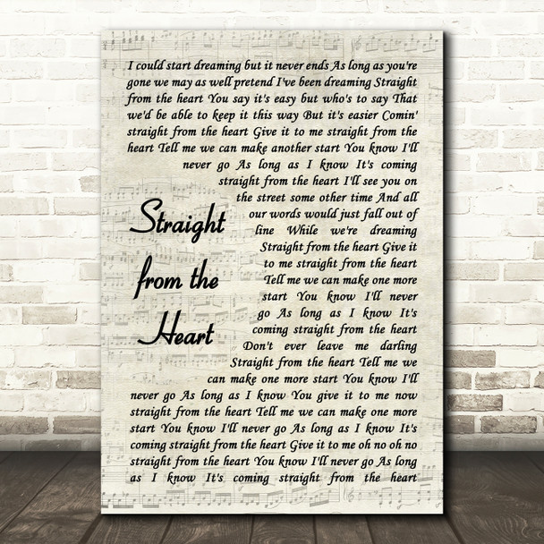 Bryan Adams Straight From The Heart Vintage Script Decorative Wall Art Gift Song Lyric Print