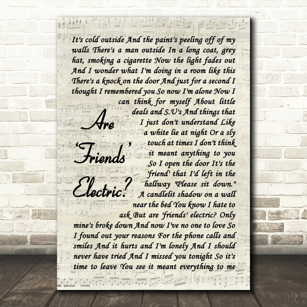 Tubeway Army Are Friends Electric Vintage Script Decorative Wall Art Gift Song Lyric Print