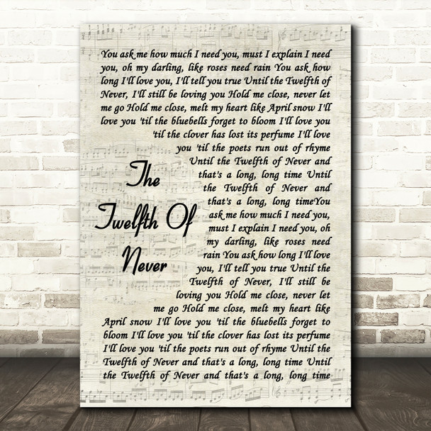 JOHNNY MATHIS The Twelfth Of Never Vintage Script Decorative Wall Art Gift Song Lyric Print