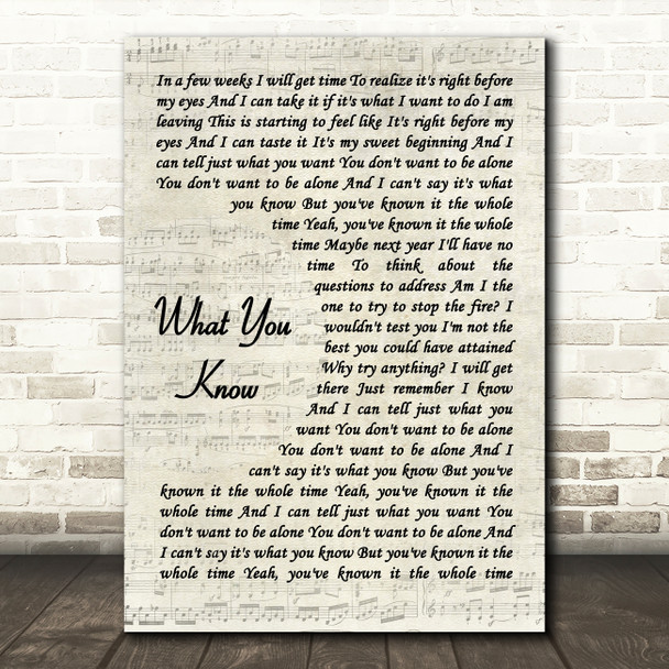 Two Door Cinema Club What You Know Vintage Script Decorative Wall Art Gift Song Lyric Print