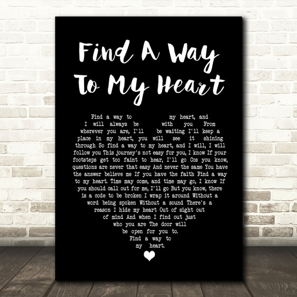 Phil Collins Find A Way To My Heart Black Heart Song Lyric Quote Print