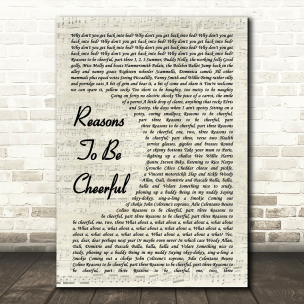 Ian Dury & The Blockheads Reasons To Be Cheerful, Part 3 Vintage Script Song Lyric Print