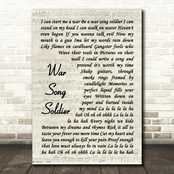 Gerry Cinnamon War Song Soldier Vintage Script Decorative Wall Art Gift Song Lyric Print