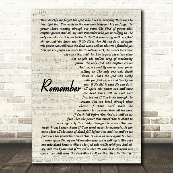 Bryan & Katie Torwalt Remember Vintage Script Decorative Wall Art Gift Song Lyric Print
