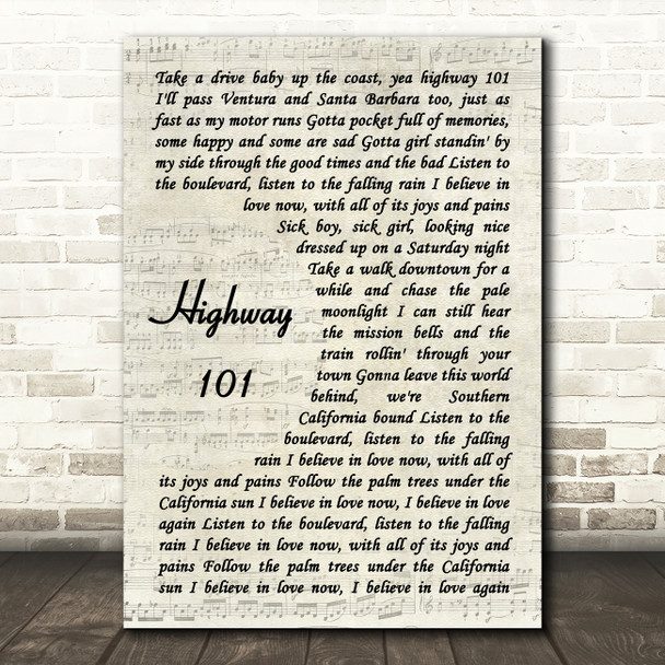 Social Distortion Highway 101 Vintage Script Decorative Wall Art Gift Song Lyric Print