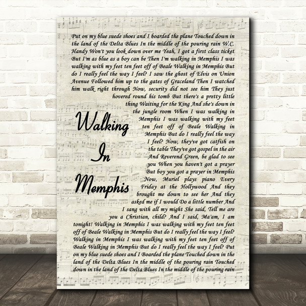 Marc Cohn Walking In Memphis Vintage Script Decorative Wall Art Gift Song Lyric Print
