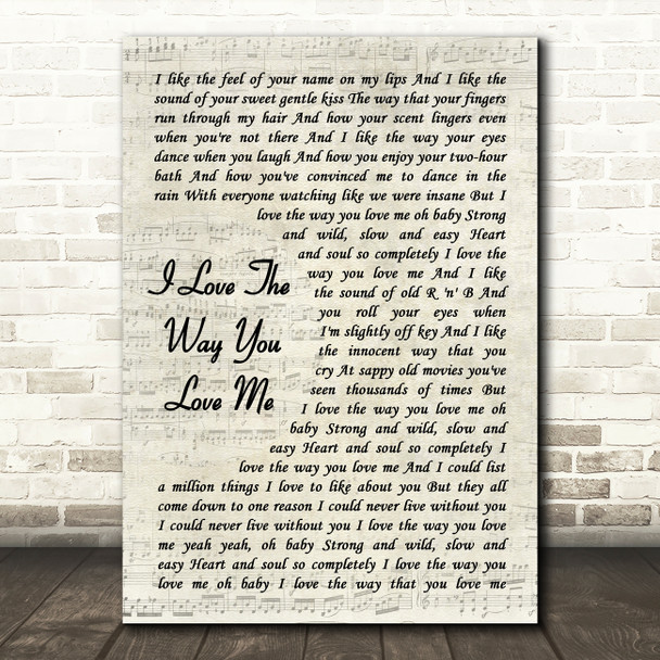 Boyzone I Love The Way You Love Me Vintage Script Decorative Gift Song Lyric Print