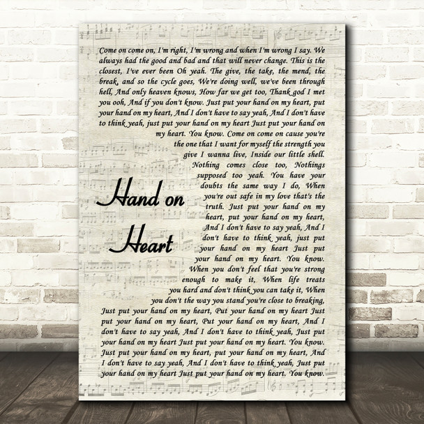 Olly Murs Hand on Heart Vintage Script Decorative Wall Art Gift Song Lyric Print