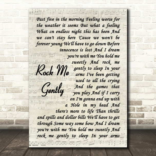 Erasure Rock Me Gently Vintage Script Decorative Wall Art Gift Song Lyric Print
