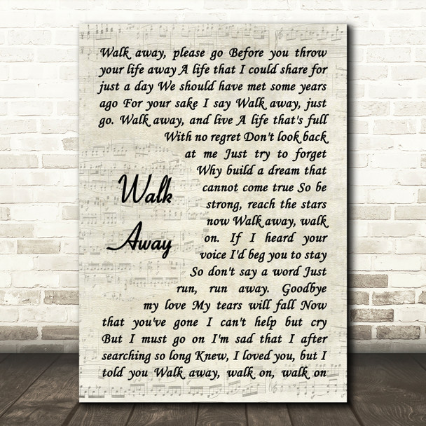 Matt Monro Walk Away Vintage Script Decorative Wall Art Gift Song Lyric Print