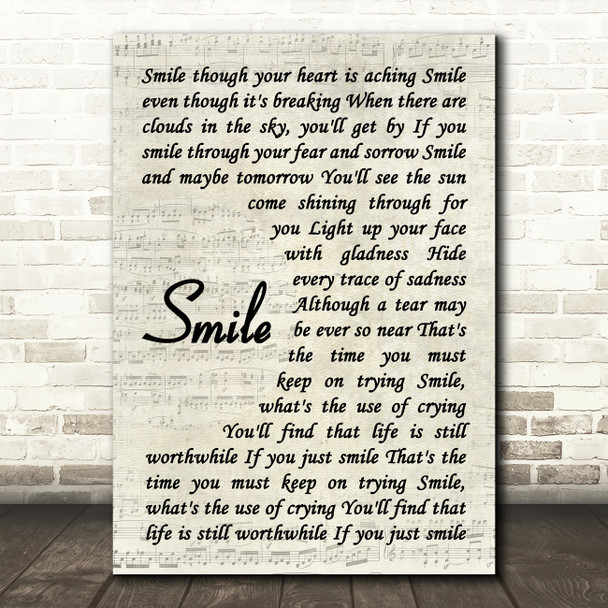 Nat King Cole Smile Vintage Script Decorative Wall Art Gift Song Lyric Print