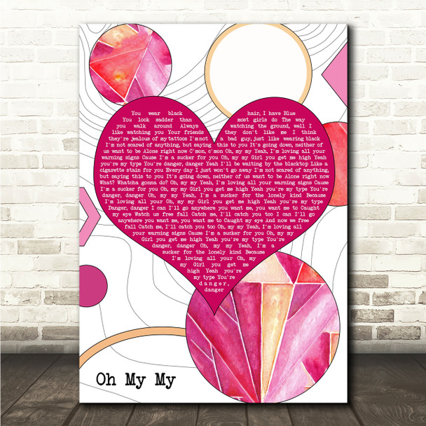 Blue October Oh My My Abstract Pink Heart & Circles Song Lyric Print