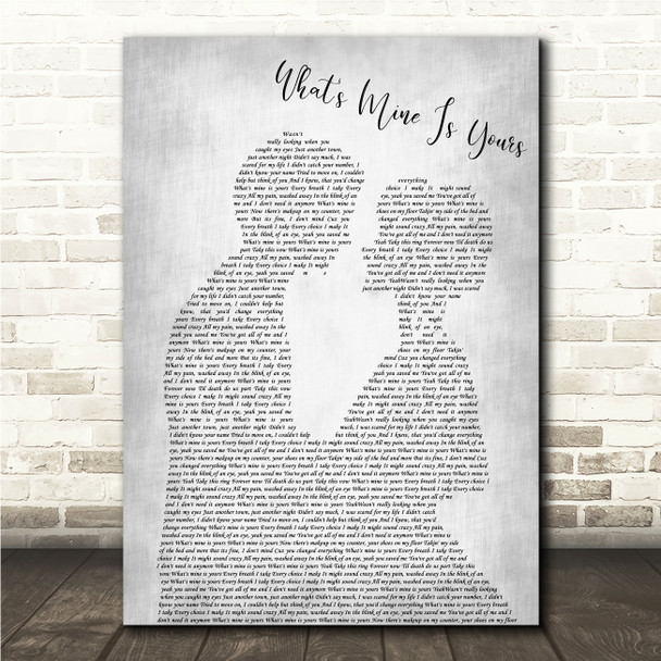 Kane Brown What's Mine Is Yours Grey Man & Lady Song Lyric Print