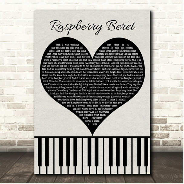 Prince Raspberry Beret Black Heart & Piano Keys Song Lyric Print