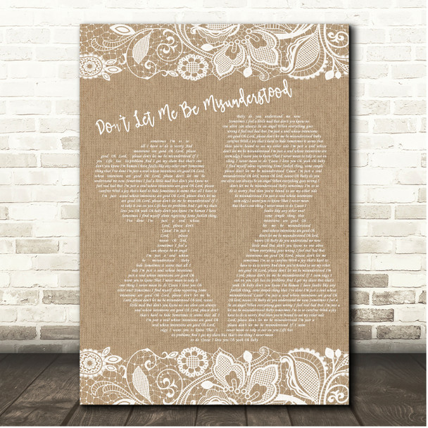 Mick Hucknall Dont Let Me Be Misunderstood Burlap & Lace Song Lyric Print