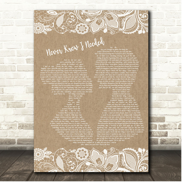Ne-Yo Never Knew I Needed Burlap & Lace Song Lyric Print