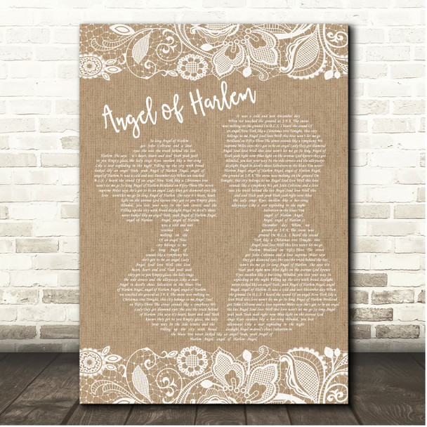 U2 Angel of Harlem Burlap & Lace Song Lyric Print