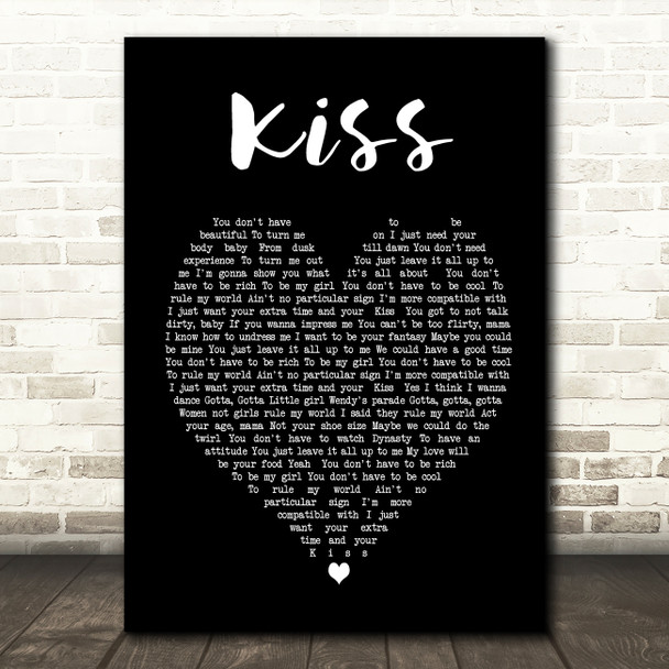 Prince Kiss Black Heart Song Lyric Quote Print