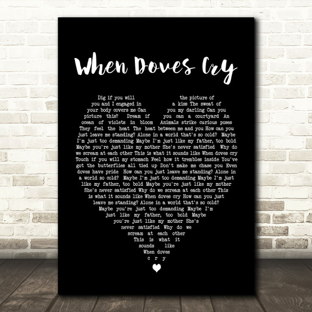 Prince When Doves Cry Black Heart Song Lyric Quote Print
