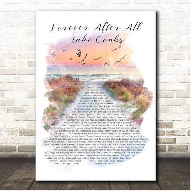 Luke Combs Forever After All Beach Sunset Birds Memorial Song Lyric Print