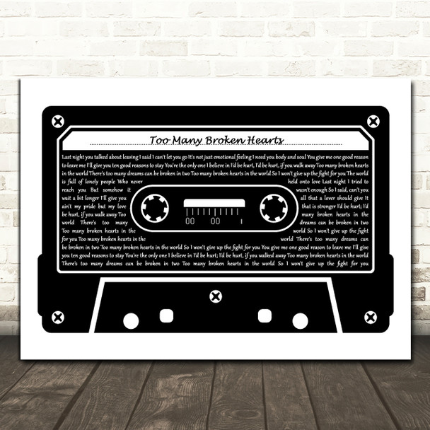 Jason Donovan Too Many Broken Hearts Black & White Cassette Tape Song Lyric Print