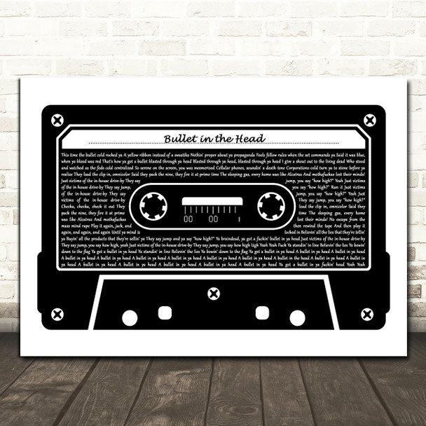 Rage Against the Machine Bullet in the Head Black & White Cassette Tape Song Lyric Print