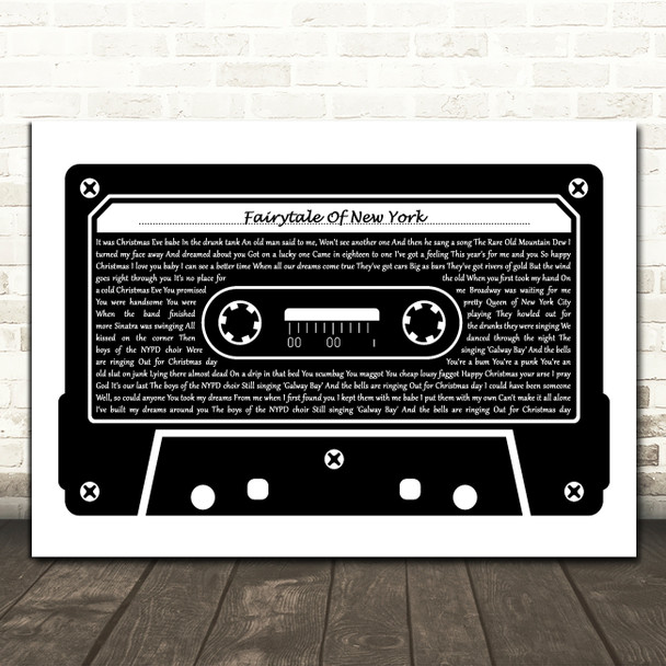 The Pogues Fairytale Of New York Black & White Cassette Tape Song Lyric Print