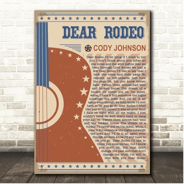 Cody Johnson Dear Rodeo Country Western Festival Guitar Song Lyric Print