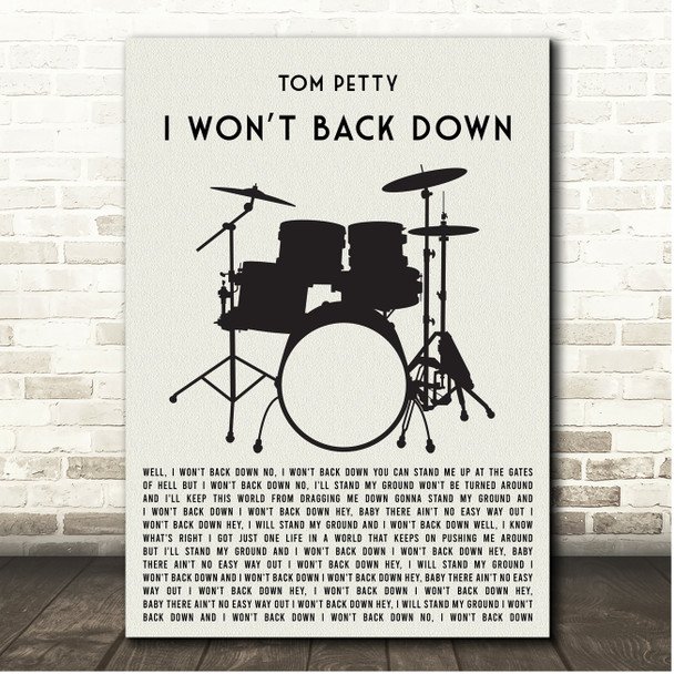 Tom Petty I Won't Back Down Drum Kit Black Song Lyric Print