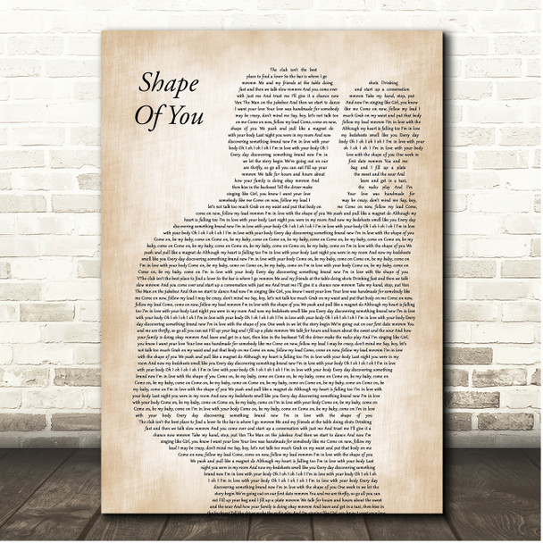 Ed Sheeran Shape Of You Father & Baby Song Lyric Print