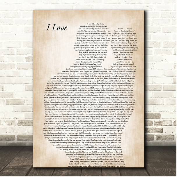 Tom.T Hall I Love Father & Baby Song Lyric Print