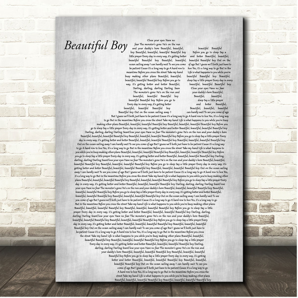 John Lennon Beautiful Boy (Darling Boy) Father & Baby Grey Song Lyric Print