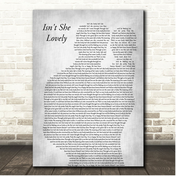 Stevie Wonder Isn't She Lovely Father & Baby Grey Song Lyric Print