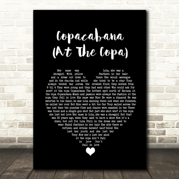 Barry Manilow Copacabana (At The Copa) Black Heart Song Lyric Print