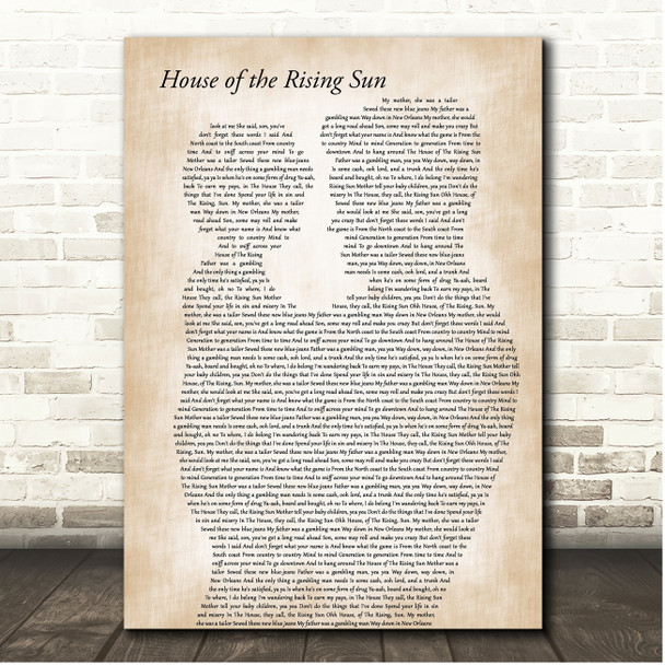 The Animals House of the Rising Sun Father & Child Song Lyric Print