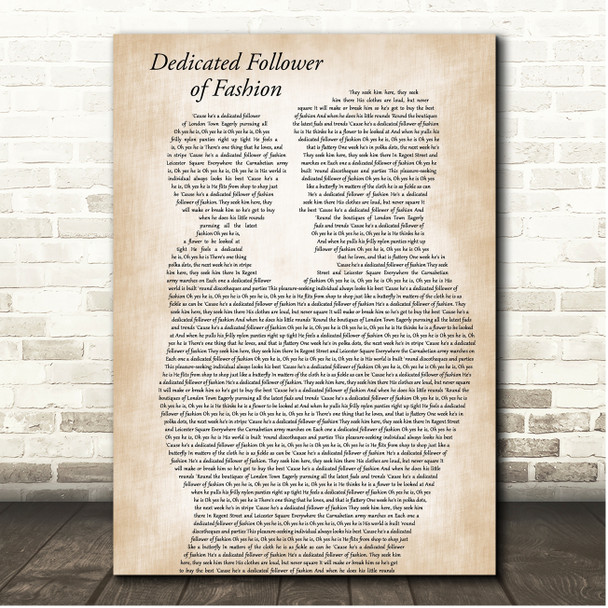 The Kinks Dedicated Follower of Fashion Father & Child Song Lyric Print