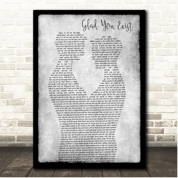Dan & Shay Glad You Exist Grey Black Border Gay Men Song Lyric Print