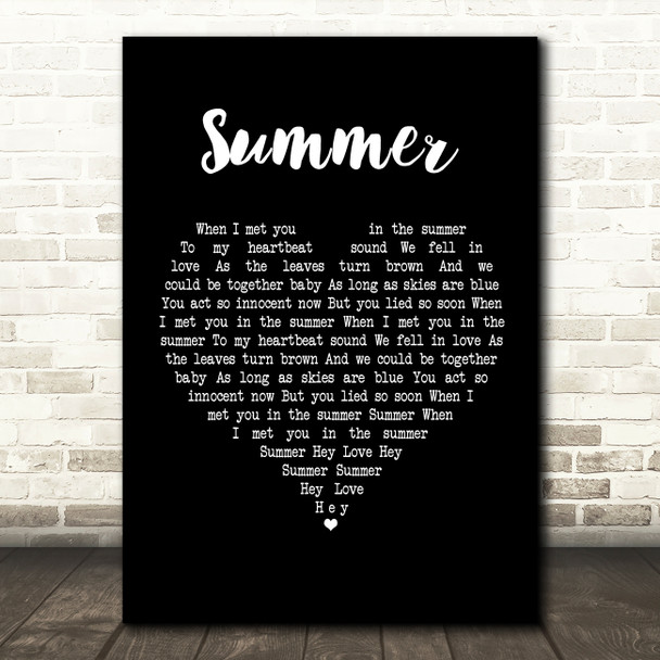 Calvin Harris Summer Black Heart Song Lyric Print