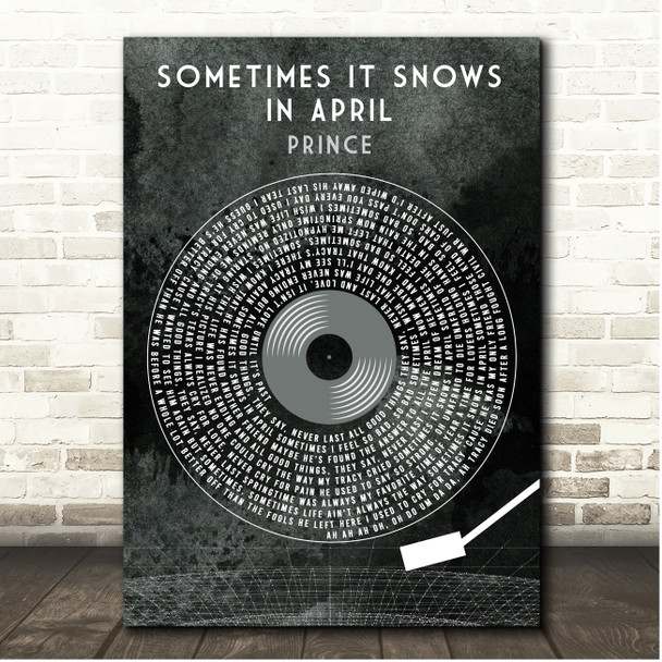 Prince Sometimes It Snows In April Grunge Grey Vinyl Record Song Lyric Print
