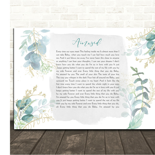 Lonestar Amazed Green & Gold Watercolour Leaves Song Lyric Print