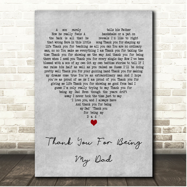 Jon Barker Thank You For Being My Dad Grey Heart Song Lyric Print