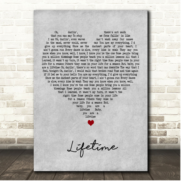 Justin Bieber Lifetime Grey Heart Song Lyric Print