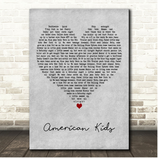 Kenny Chesney American Kids Grey Heart Song Lyric Print