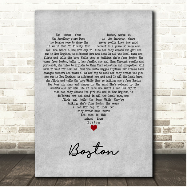 Kenny Chesney Boston Grey Heart Song Lyric Print