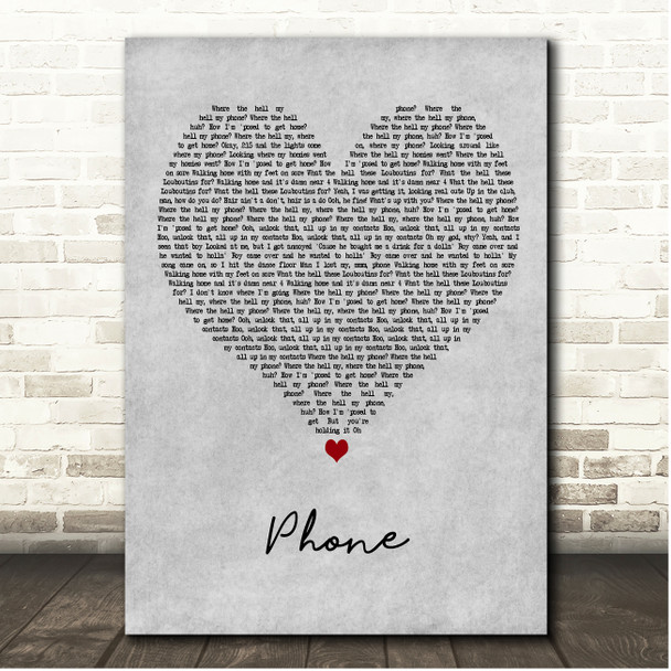 Lizzo Phone Grey Heart Song Lyric Print