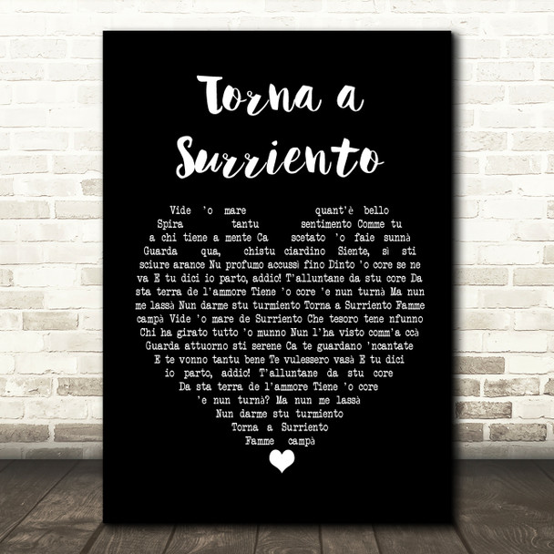Luciano Pavarotti Torna a Surriento Black Heart Song Lyric Print