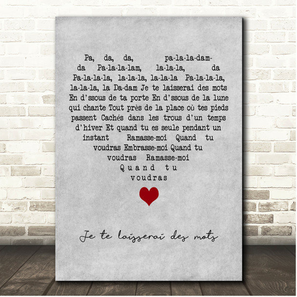Patrick Watson Je te laisserai des mots Grey Heart Song Lyric Print
