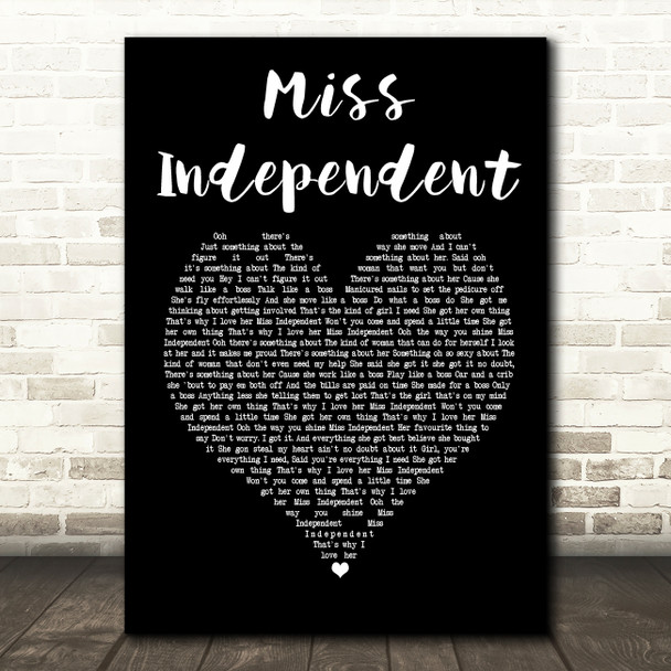 Ne-Yo Miss Independent Black Heart Song Lyric Print