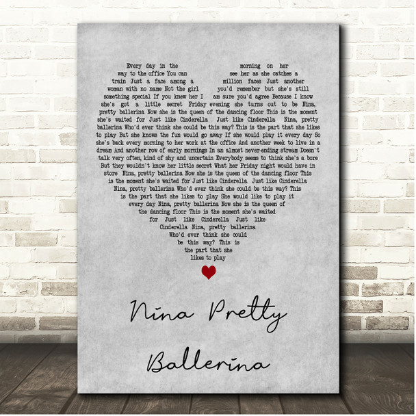 ABBA Nina, Pretty Ballerina Grey Heart Song Lyric Print