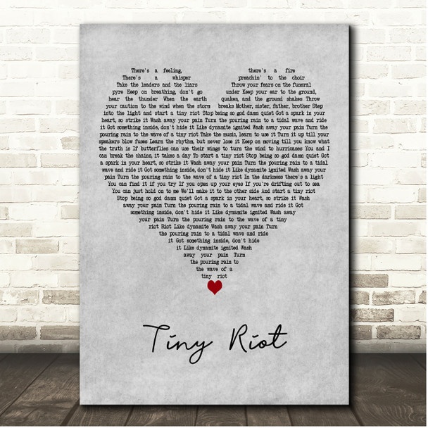 Sam Ryder Tiny Riot Grey Heart Song Lyric Print